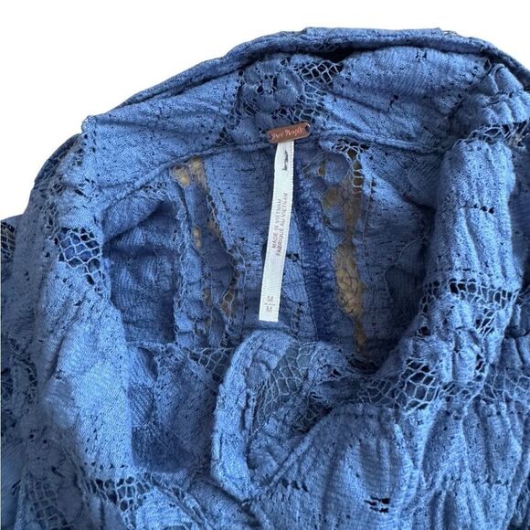Free People Shayla Lace Mini Dress Denim Blue *Small seam Rip Size Medium - Picture 6 of 12